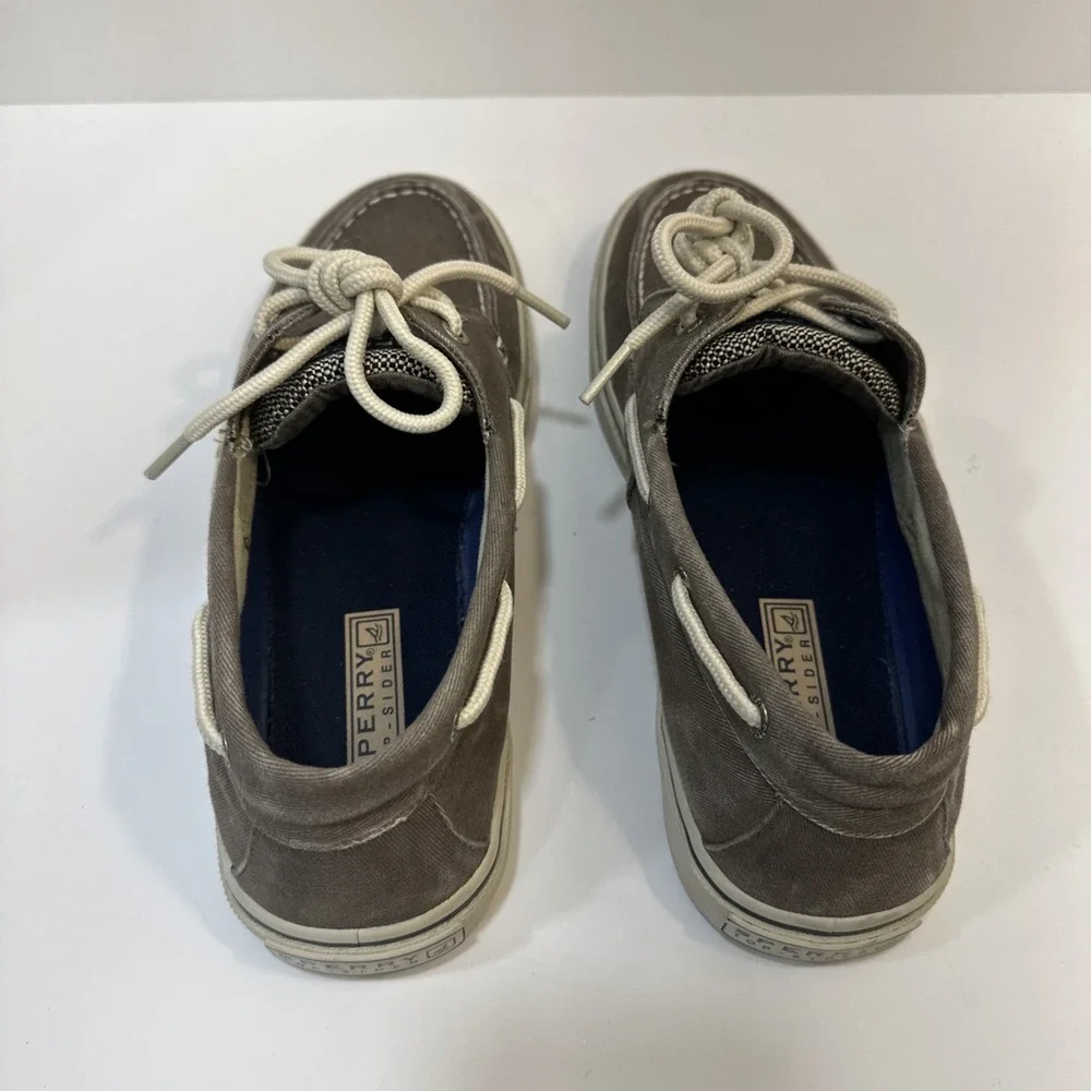 Sperry Mens Top-Sider Slip-On Boat Shoes Gray With White Accent & Laces Size 7M